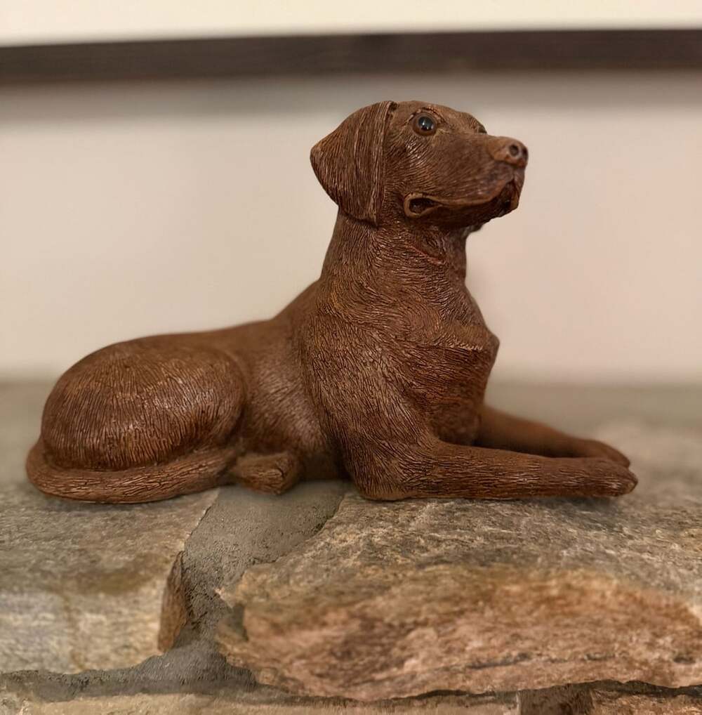 Resin Chocolate Labrador Retriever Lying Down Dog Figurine Statue